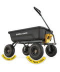 Heavy Duty Dump Cart With Patented Quick Release Dumping, steel frame, 600 lb capacity, no flat 10 inch tires shown