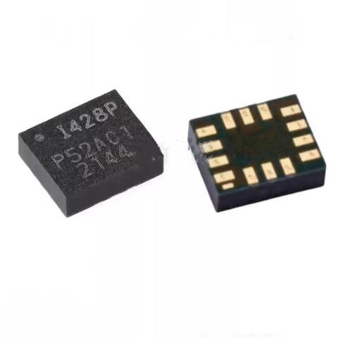 Two ICM-42688P 6 Axis Motion Sensor ICs With Built In Gyroscope And Accelerometer In LGA-14 SMT Package For Easy Go-To PCB Integration Perfect For DIY Robotics Drones And Wearables, black chip close-up