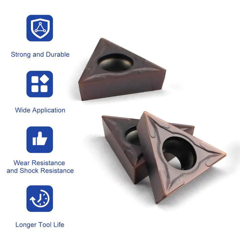 Pro Grade Carbide Turning Inserts For Lathe TCMT16T304 60 Degree Diamond, shown with features, strong and durable design