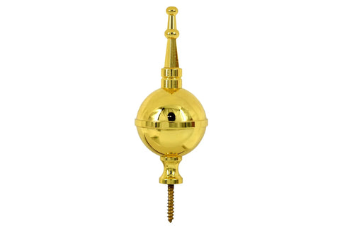 Polished Brass Ball and Spire Finial for Grandfather and Grandmother Longcase Clocks Replacement Topper, golden finish, side view