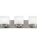 Vanity Light With Frosted Glass Shades In Satin Nickel Finish, Dimmable 3 Light Bathroom Fixture, 24 Inch Length, front view
