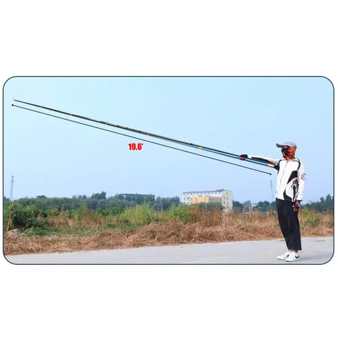 Heavy Duty 19.6ft Telescopic Cable Pulling Pole Made From High Density Carbon Fiber held by a person outdoors.