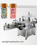 Rock Solid Automatic Self Adhesive Labeling Machine For Round And Flat Pet Glass Bottles with cashew nut jars in view.