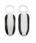 Slick Silicone Key Fob Guard And Heavy Duty Keyring Designed For Tesla Model S Owners To Block Daily Wear Scratches While Keeping Ride Keys Looking Fresh In Clean White, showcasing front and back view.