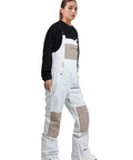 Beige Women's Ski Bibs for Snowboarding and Skiing Insulated Waterproof Windproof Overalls with Thermal Lining