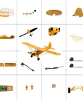 Front Landing Gear, Propellers, Motors, And ESC DIY Spare Parts Kit For J3-CUB RC Plane, visible components laid out.