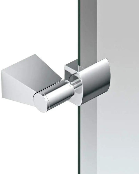 Close-up of chrome mount for Bleu Large Oval Mirror In Chrome Finish, 32 Inch, Modern Minimalist Bathroom Accent, Sleek Durable Glass With Crisp Edges