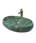 USZWBY Green Ceramic Oval Vessel Sink for Bathroom Balcony Outdoor Counter Top Vanity, showcasing a sleek design and polished green finish.