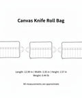 Diagram of Canvas Knife Roll Organizer With Individual Slots Portable Blade Protector Case with measurements.