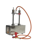 Two Burner Propane Forge For Blacksmithing And Knife Making, 2600F Rating, Stainless Steel Body, Front View with Hoses