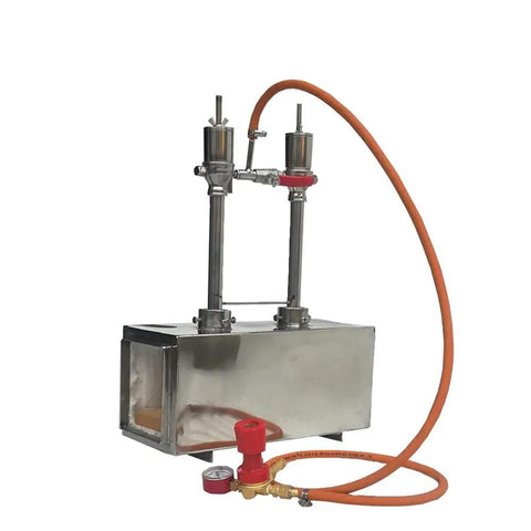 Two Burner Propane Forge For Blacksmithing And Knife Making, 2600F Rating, Stainless Steel Body, Front View with Hoses
