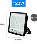 Tough As Nails Outdoor Floodlight With IP67 Waterproof Housing And Reliable Rechargeable Battery Featuring Honeycomb Led Chip And Tight Beam Reflector For Serious Backyard And Job Site Glow, showing dimensions and LED details.