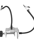 Beefy Flexible Metal Arm Soldering Clamp With Adjustable Multi Angle Stand, metal base, 9.84 inch arm, clip detail, hands-free use.