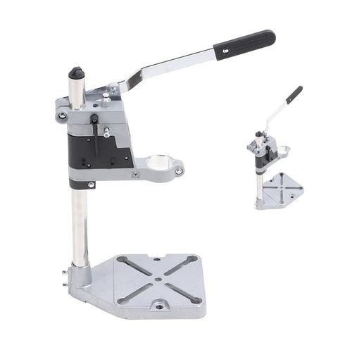 All-Purpose Bench Drill Stand with Aluminum Alloy Frame and 25mm by 400mm Stainless Steel Column, side view.