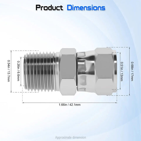 Beefy Hydraulic Straight Through Swivel Adapter One Quarter Inch NPTF Male To Three Eighths Inch JIC 37 Degree Female Flare Connector For High Pressure Hydraulic Lines And Fuel Systems, dimensions shown