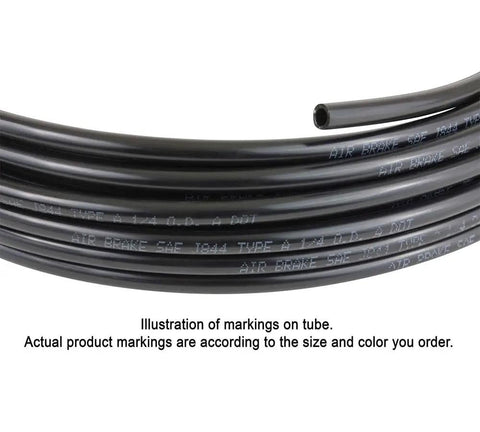Two Pack Five Eighths Inch Nylon Air Brake Tubing Black Heavy Duty Double Layer Hose SAE J844 Type B DOT Approved Pneumatic Hose close-up