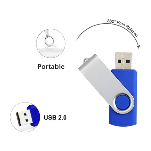 Windows 10 Recovery USB Drive For Install Repair Restore Boot 32 And 64 Bit Systems All In One 16 GB USB Flash Drive With Antivirus Protection And Drivers Software, showing blue and silver design with 360-degree rotation.
