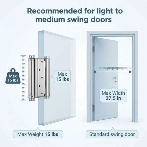 Diagram of Built Tough Heavy Duty Cafe Saloon Door Swing Hinges 5 Inch Stainless Steel Self Closing Double Action 4 Pack with door dimensions