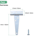 Iron T Strap Shed Door Hinges 4 Pack 4 Inch Barn Door Gate Hinges Tee Hinge Wrought Iron Hardware With Screws measurement diagram