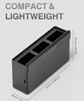 G30 Drone 3 In 1 Charging Dock For Drones, compact black dock with three slots, dimensions labeled, compatible with UranHub G30 drones.