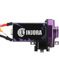 Side view of 50T Brushed Motor With Helical Gear Complete Transmission Upgrade for 1 to 24 SCX24 RC Crawler, purple aluminum housing