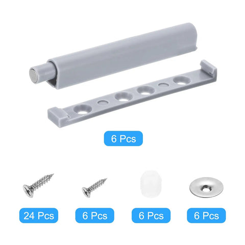 Push To Open Magnetic Door Latch Set For Hidden Doors And Cabinets, Durable Gray Magnetic Catch with screws and components, 6 Pack