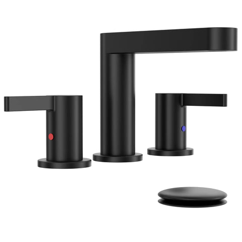 Matte Black 8 Inch Widespread Bathroom Faucet For 3 Hole Sink With Pop Up Drain And Water Supply Lines No Fuss Quick Install
