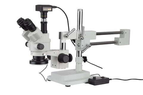 3.5X To 90X Simul Focal Stereo Zoom Microscope On Boom Stand With LED Ring Light USB Hookup Metal Build CE Certified Ships From Moscow MU1003 Camera Option on boom stand