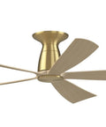 Fanimation Kute5 52 In Flush Ceiling Fan, Brushed Satin Brass, Natural with 5 blades and a sleek modern design.