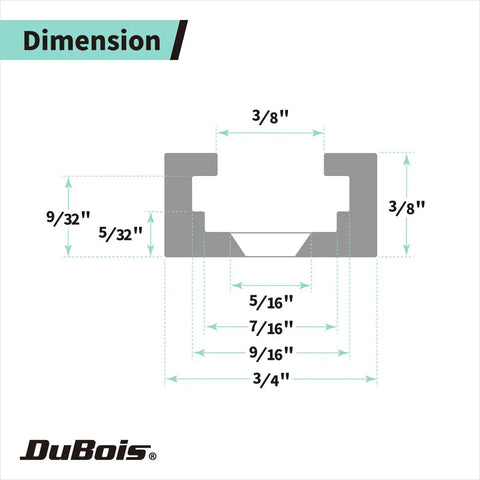 Dimensions of Heavy Duty Universal Aluminum T Track Four Pack with smooth channels and mounting holes for woodworking.