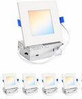 HONZIN 6 Pack 6 Inch Square LED Recessed Lighting, 5CCT, 13W, Dimmable with modern square trim and round back design.