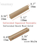 Six Unfinished Beech Wood Furniture Pull Handles Set For Cabinets And Drawers, Unpainted Paintable, 5.12 Inch Length Diagram