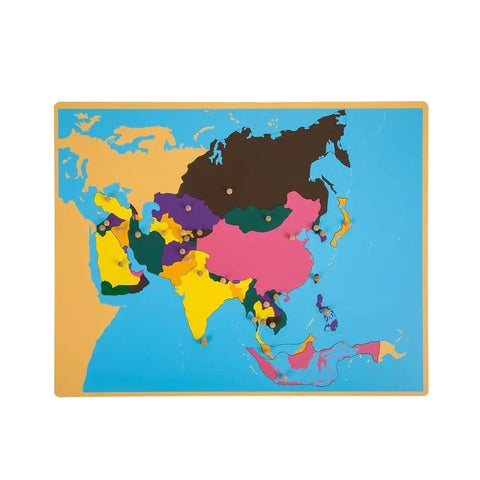Geography Cabinet With 8 Puzzles And Birch Wood Montessori Maps For Classrooms And Homeschooling featuring Asian continent map.