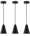 Three Pack Black Pendant Lights For Kitchen Island And Bar Counter, Modern Industrial Cone Shade Chandeliers With Adjustable Cords
