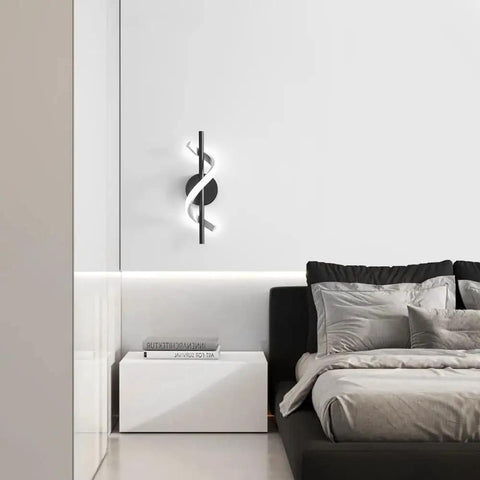 Bedroom interior with 9W LED Wall Sconce with Aluminum Finish, Ultra Bright 1000 Lumens, 6000K Cold White, mounted above nightstand