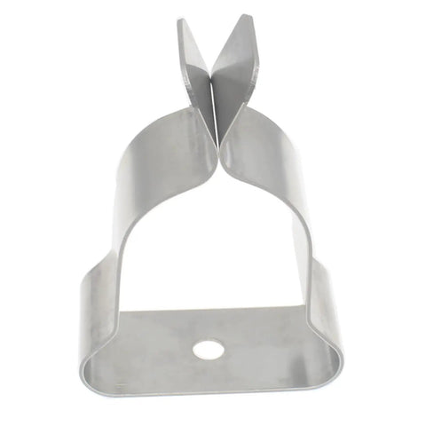 Five Set Stainless Steel Window Well Cover Clips Hardware Kit showing a single stainless steel clamp in focus
