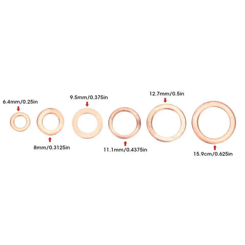 110 Piece Copper Washer Set With Mixed Sizes For Brake Lines Oil Lines And Small Engine Repair Durable High Conductivity Seals For A Tight Fit And Heat Resistance Your Go To Grounding Task Kit, mixed brass washers 6.4mm to 15.9mm