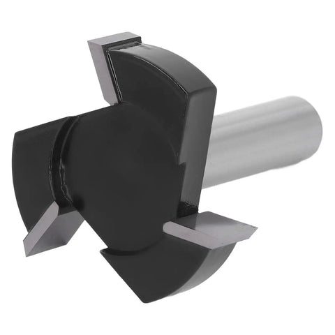 Heavy Duty CNC Spoilboard Surfacing Router Bit With 2 Inch Shank and Three Flutes, close-up view of carbide cutting edge.