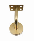 Gold finish stainless steel handrail bracket, wall mounted for square staircases with base covers and screws, top view.