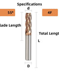 Heavy Duty Tungsten Steel Carbide End Mill Cutter With Alloy Coating For Precision Machining, 55° blade, 4F length.