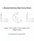 Heavy Duty Stainless Steel L Bracket Corner Brace For Furniture Repair And Cabinet Shelf Reinforcement, 90 Degree Angle Support
