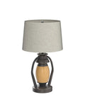Lantern Table Lamp with rustic oil-rubbed bronze finish and linen shade, part of set of 2 with dimmable light and USB port.