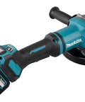 Heavy Duty 40V XGT Angle Grinder With 1700W Equivalent Muscle And Snappy 6600RPM Action With Badass 230mm Disc Setup side view with battery