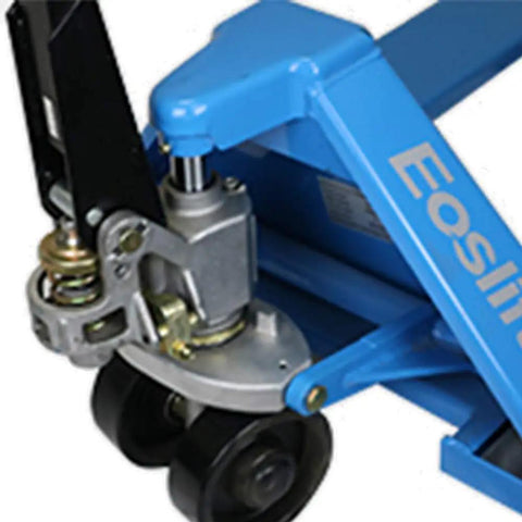 Heavy Duty Low Profile Hand Pallet Jack Featuring Smooth Polyurethane Wheels For No Sweat Loading And Unloading Palletized Freight In Warehouses Or Retail Stores Crushes Four Thousand Four Hundred Pound Loads Without Breaking A Sweat