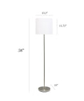 Brushed Nickel Floor Lamp With White Fabric Drum Shade Tall 58 Inch Dope Modern Look Featuring A Foot Switch Simple Yet Sleek Living Room Bedroom Hallway Lighting, dimensions shown.