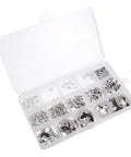 Heavy Duty Circlip Assortment Kit With External Retaining Rings From 1.5 To 15mm Made From Tough Stainless Steel in storage box.