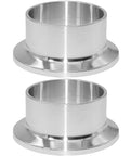 Front view of two stainless steel sanitary tri-clamp ferrules with flared bases, 1.5 in to 1 in tube OD, pack of 2