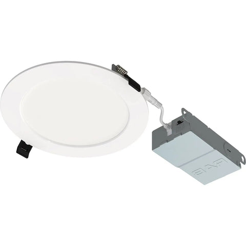 Field Adjustable Edge Lit LED Downlight With Canless Wafer Design, 5CCT 2700K To 5000K, 90 CRI, Wet Rated, white trim, side view