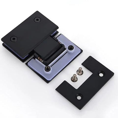 Black Stainless Steel Glass Shower Door Hinge, Wall Mounted, 180 Degree Swing, Heavy Duty Bathroom Hardware with screws