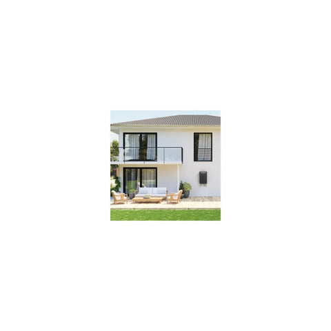 Rock Solid Outdoor Natural Gas Tankless Water Heater With Smart Voice Control And Top Shelf 140000 Btu Efficiency serving outdoors at a home.